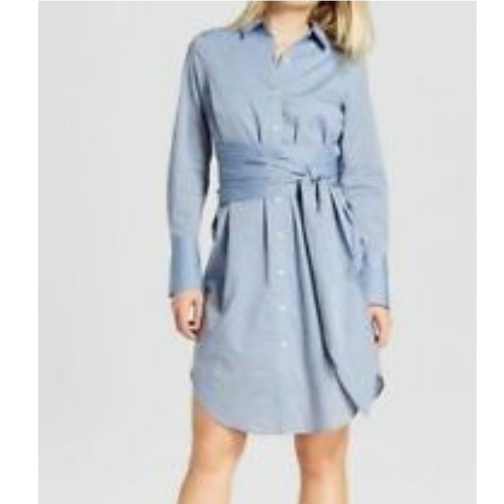 Who What Wear Blue Belted Shirt Dress